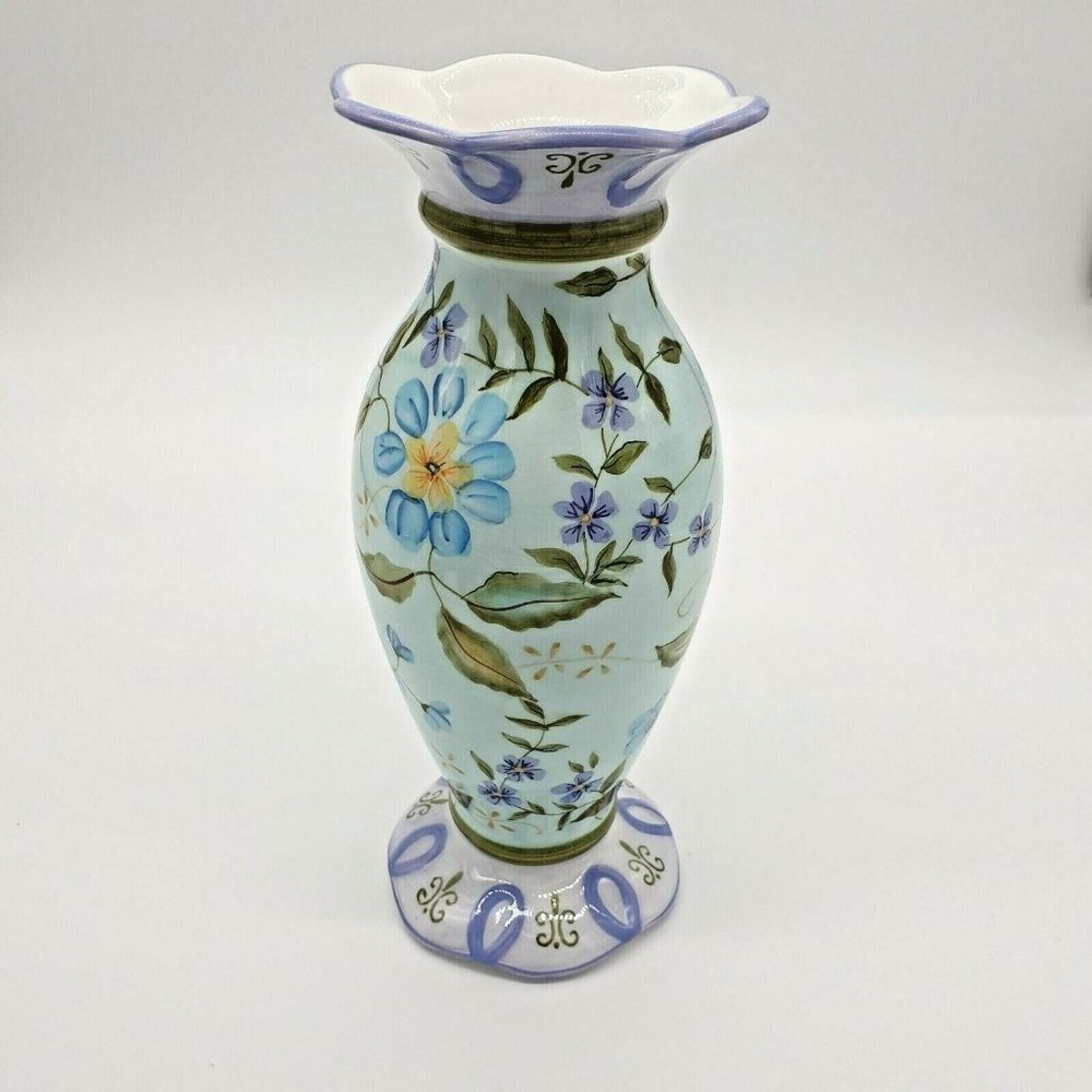 Capriware 11" Vase Hand Painted Collectable Blue Purple Floral Country Accent